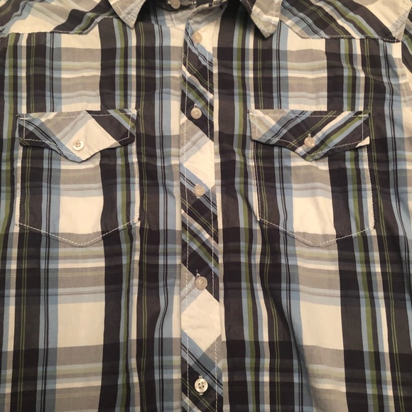 H&M L.O.G.G. Fitted Plaid Long Sleeve Button Down Shirt blue green white size XL - Picture 2 of 6